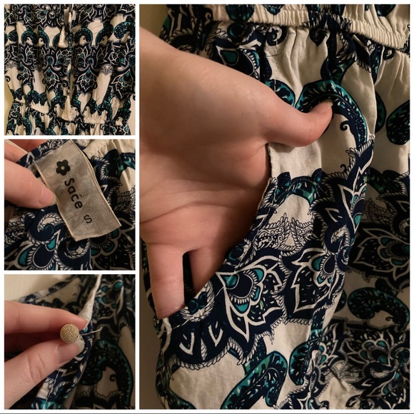 Saće Women’s Casual Off Shoulder Romper Blue and White Print S - Picture 4 of 4